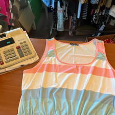SHEIN CURVE Tank Dress 1XL Striped Scoop Neck Drawstring Knee Pink White Blue