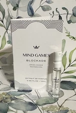Mind Games Blockade Extrait de Parfum Sample Spray .06oz, 2mL New in Card