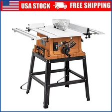 10" Portable Table Saw 15 Amp Woodworking Saw With Stand & Push Stick 5000RPM
