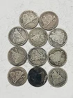 Lot Of 11 United States Silver RARE Seated Liberty Dimes 90% Silver 0.79 oz ASW