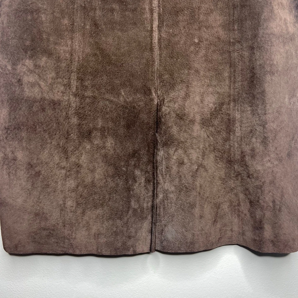 Falda halógena de cuero de gamuza marrón para mujer hasta la rodilla talla 10 Academia dinero antiguo Foto 3 de 4