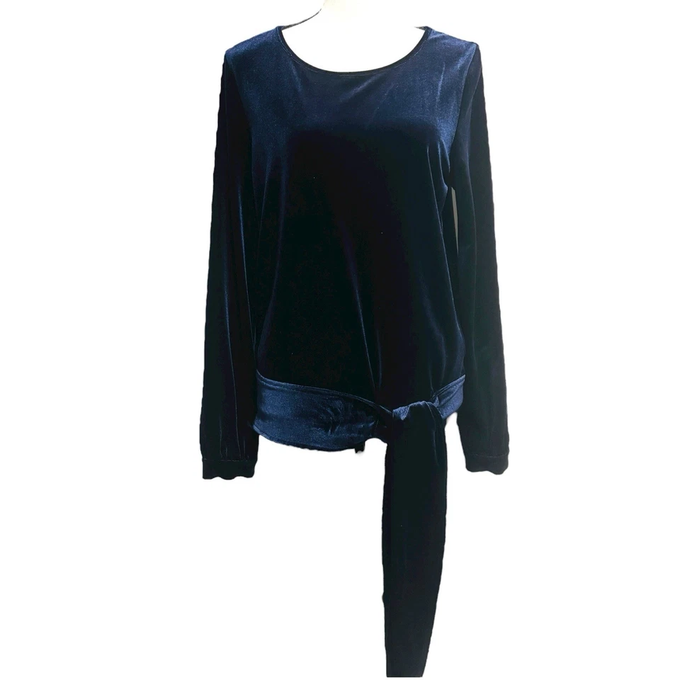 Anthropologie Moulinette Souers Velvet Waist Tie Top Sz M Navy Quiet Luxury - Image 4 of 4