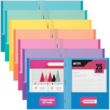 2 Pocket Folders, Assorted 7 Vibrant Colors with Complementing Interior Color...