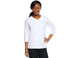 Denim & Co. Essentials Perfect Jersey 3/4 Sleeve Top-White-Medium-NEW-A91601