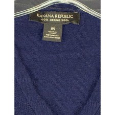 Banana Republic Men's Medium V Neck Merino Wool Sweater Blue Fast Shipping 