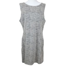 Tahari Sleeveless Dress Size 14 Black White Grid Tweed Pockets Sheath Career