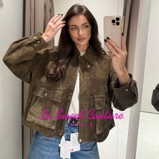 ZARA WOMAN NWT SS26 KHAKI 100 LEATHER BOMBER JACKET ALL SIZES 8073/253/505