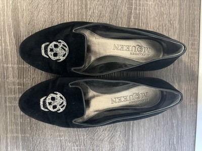 Alexander McQueen Women s Black Loafer Flats Embroidered Skull Slip-On Pointed