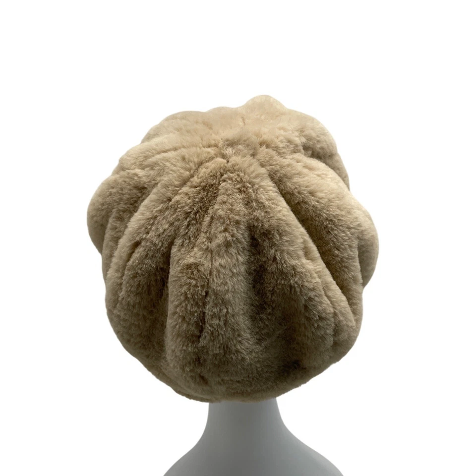 复古灵感毛皮米色报童帽黑色人造皮革边框女式 — 第 4/4 张图片