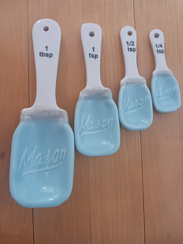 World Market Mason Ceramic Stacking  Measuring Spoons Light Blue Aqua Set 4 - Image 3 of 4