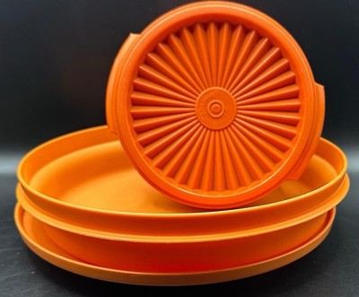 Vintage Tupperware Orange Servierschüssel & Teller Set Retro 70er Geschirr 1336