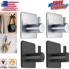 4x Adhesive Towel Hooks Heavy Duty Stick on Wall Hooks Shower Hooks Kitchen US