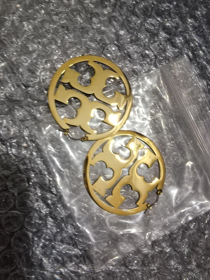Новый TORY BURCH большой округлости логотип яркие золотые серьги - Изображение 4 из 4