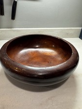 Vintage Hand Turned Dark Walnut Wood Bowl 10  Polished Rich Grain