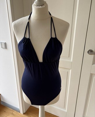 GANT Damen Badeanzug Einteiler Neckholder blau Größe M mit Logo-Akzent