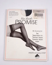 Nice Touch Promise Womens Silky Sheer Thi Top Stockings Pantyhose Shapely Black