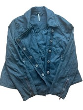 Free People Linen Blend Moto Asymmetrical Snap Front Charcoal Gray Jacket S