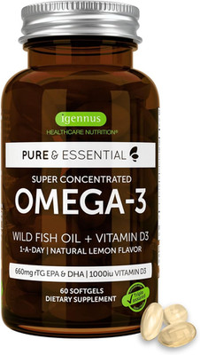 Igennus Advanced Rtg Omega-3 IFOS Certified Wild Fish Oil & Vitamin D3, 1-A-Day,
