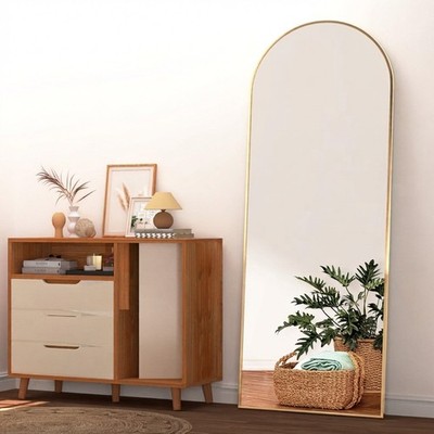 Eleganter durchgehender gewölbter Bodenspiegel 162 x 53 cm gold - vielseitiger Stil