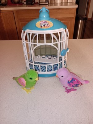2- Little Live Pets BIRD  4  Electronic Toy by Moose Toys w/Cage Green & Purple