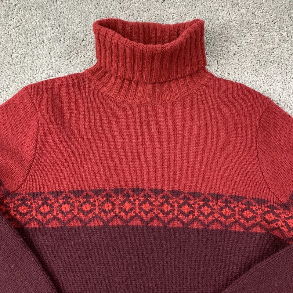Suéter de cuello alto Eddie Bauer para mujer mediano rojo borgoña lana Fair Isle Foto 2 de 4