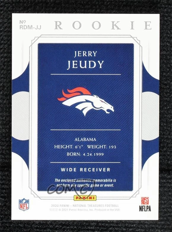 2020 Panini National Treasures Rookie Dual Materials Purple /50 Jerry Jeudy RC - Image 2 of 2