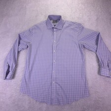 Michael Kors Mens Dress Shirt L 16 32/33 Blue/Pink Check Plaid Slim Fit Stretch