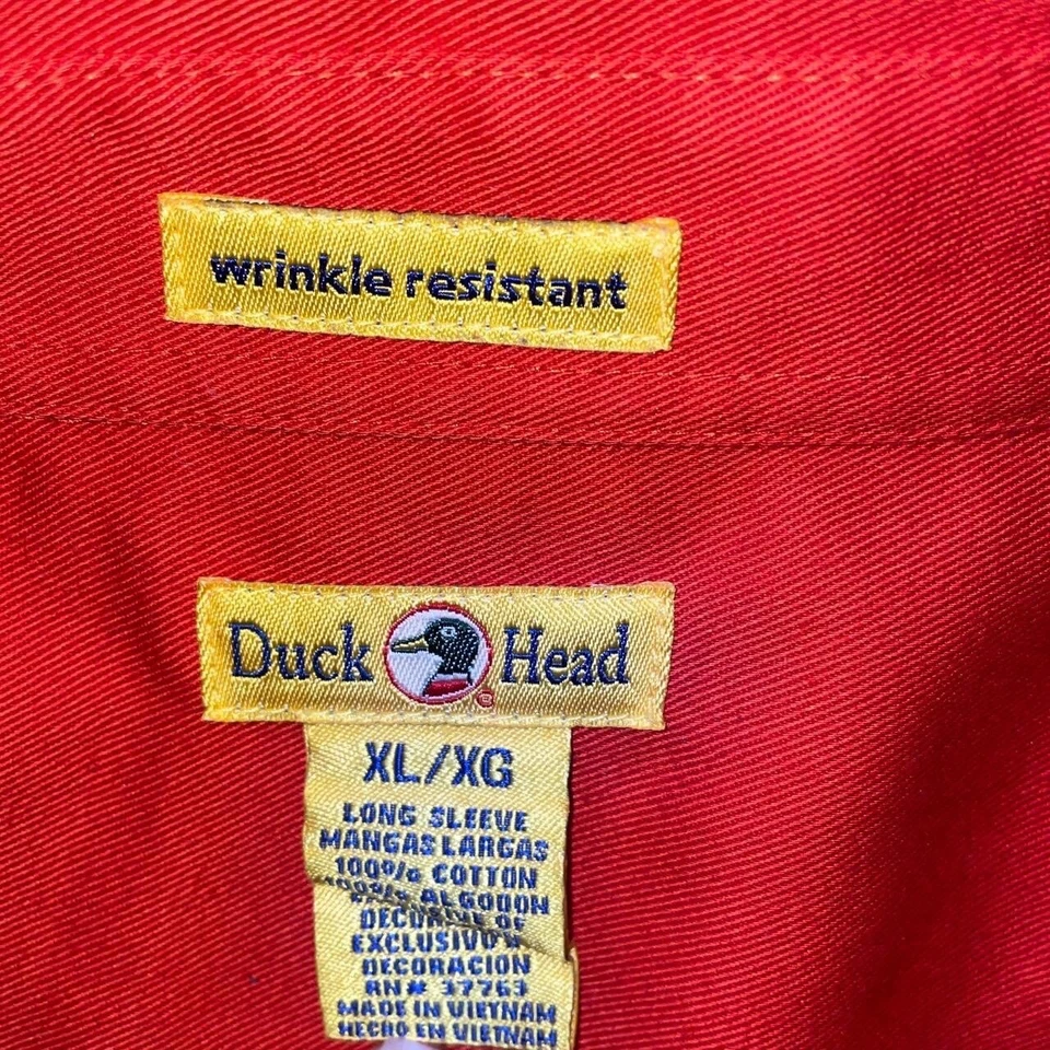 Camisa vaquera de manga larga vintage Duck Head para hombre grande naranja con botones XL Foto 3 de 4