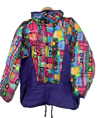 UNBRANDED MULTICOLORED Retro Skianzug Vintage 80er 90er - Neon Apres Ski SMALL
