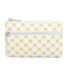 Womens Mini Wallet ID Credit Card Holder Coin Purse Clutch White Gold Geo Zip US