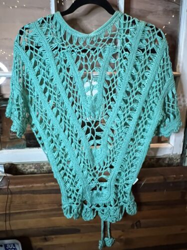 Boho Crochet Sleeveless Vest Size Large Adjustable Draw String Waist