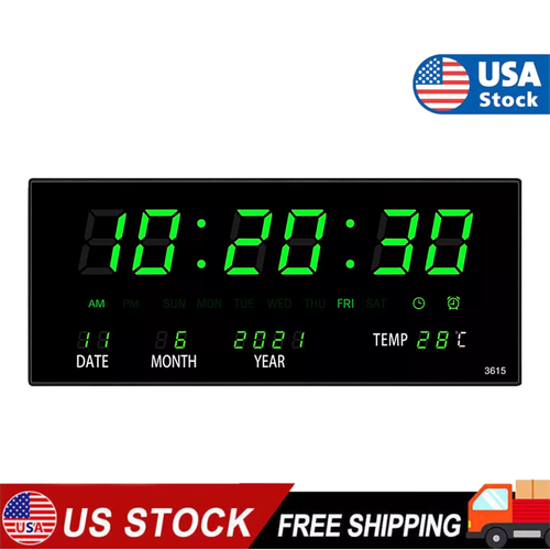 Digital Wall Clock Large Screen LED Display Desk Time Temperature Calendar Datac