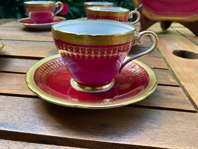 Vintage Aynsley HERTFORD Marone Tee Trio Tasse Teller & Untertasse Englisch Fine Bone China