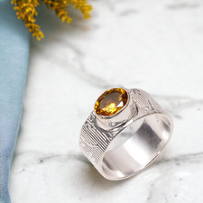 Gift For Her 925 Silver Natural Spessartite Garnet Band Vintage Ring Size 8