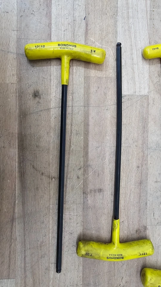 BONDHUS 5pc BTX60 7/32" - 3/8" Size, Black Oxide Finish T Handle Hex Key USED - Image 3 of 4