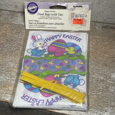 VTG 1995 Wilton Enterprises Treat Bags With Ties Happy Easter 40 Counts, 4x6''