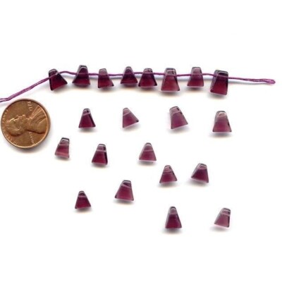 24 VINTAGE GLASS AMETHYST HANDMADE 8x9mm. SMOOTH TRIANGLE DROP BEADS 4213