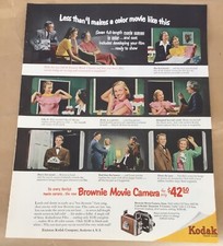 Kodak Brownie movie camera vintage print ad 1953 art decor 1950s home films