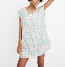 MADEWELL WOMEN'S GREEN GINGHAM PLAID SHORT SLEEVE COVER-UP TUNIC DRESS Sz XL