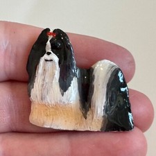 Vintage 1999 GG Haris Pewter Painted Shih Tzu Lapel Pin Brooch