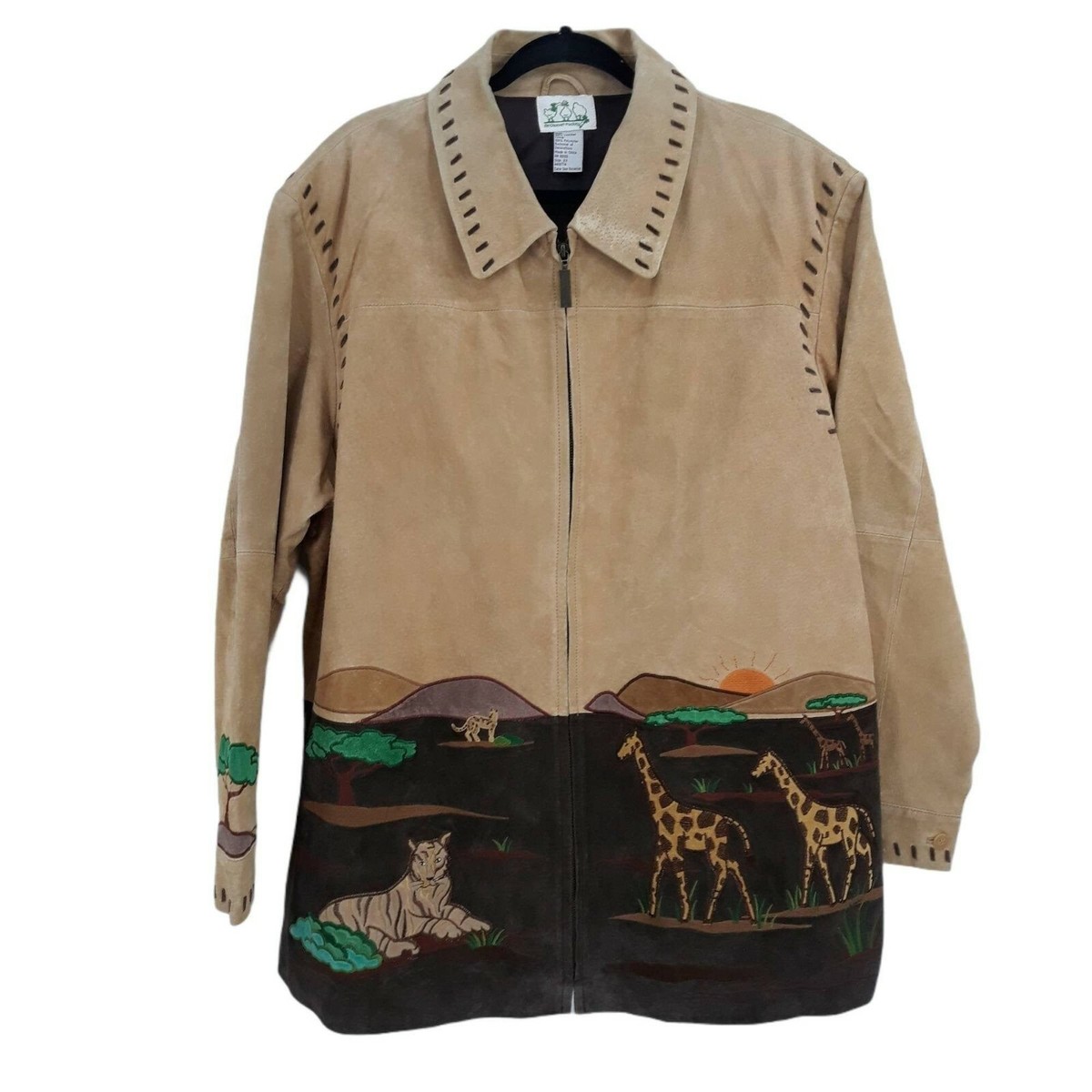 Vintage 80's Leather Jacket 2X Tan Western Safari Whimsical