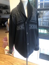 XL RIDGE POINT CLOTHING CO. FAUX FUR LINED CARDIGAN JACKET FAIR ISLE GREY BLACK