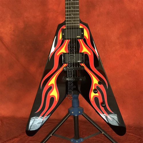 Custom Metallica James Hetfield Limited Edition JH-1 Red Flame V Electric Guitar