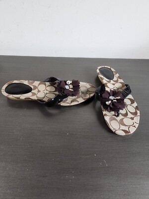 Coach Serenity Brown Bling Charm Floral Slip-On Flip Flop Sandals