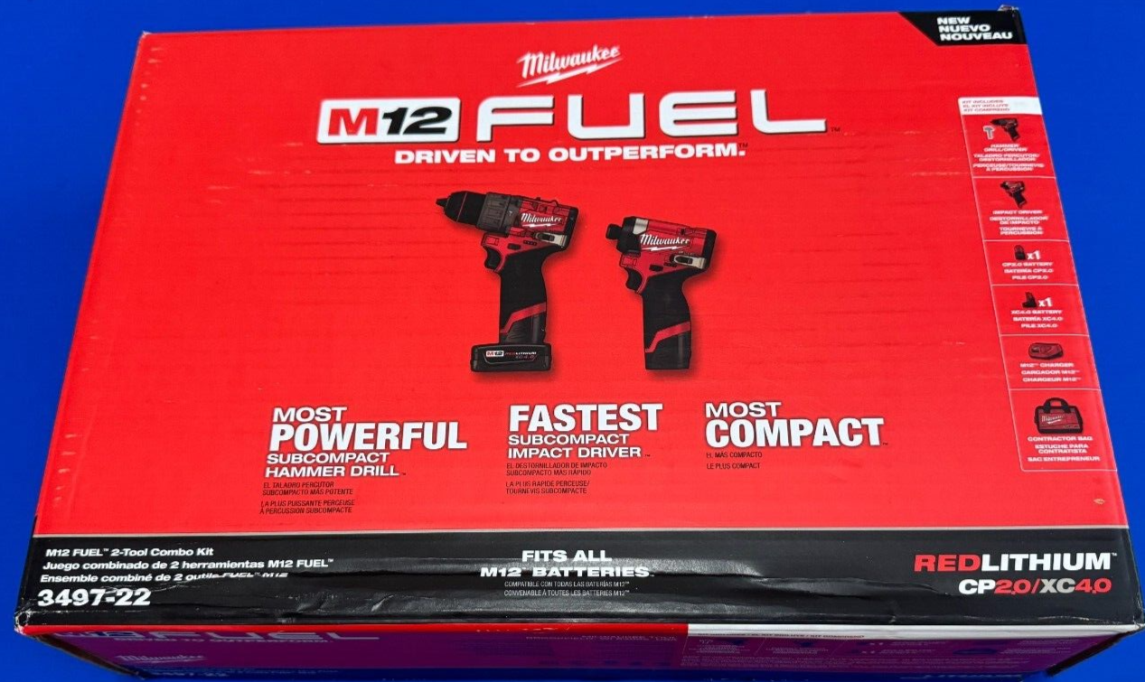Kit Combo Milwaukee M12 FUEL 12V – 2 Outils Avec Batterie 5Ah, Modèle 3497-22X5, Rouge