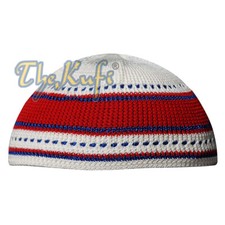 Red Blue Cream Cotton Stretch-Knit Kufi Hat Skull Cap Topi Comfortable Fit