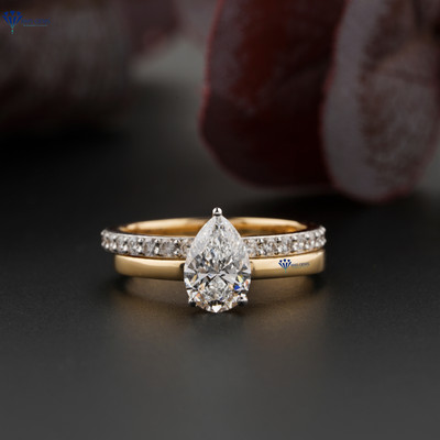 1.28 TDW Pear & Round Cut Moissanite  10k Yellow Gold Ring Labstone