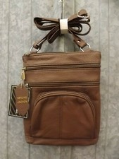NEW Handcrafted Brown Genuine Leather Multi Pocket Crossbody Purse w/ Organizer