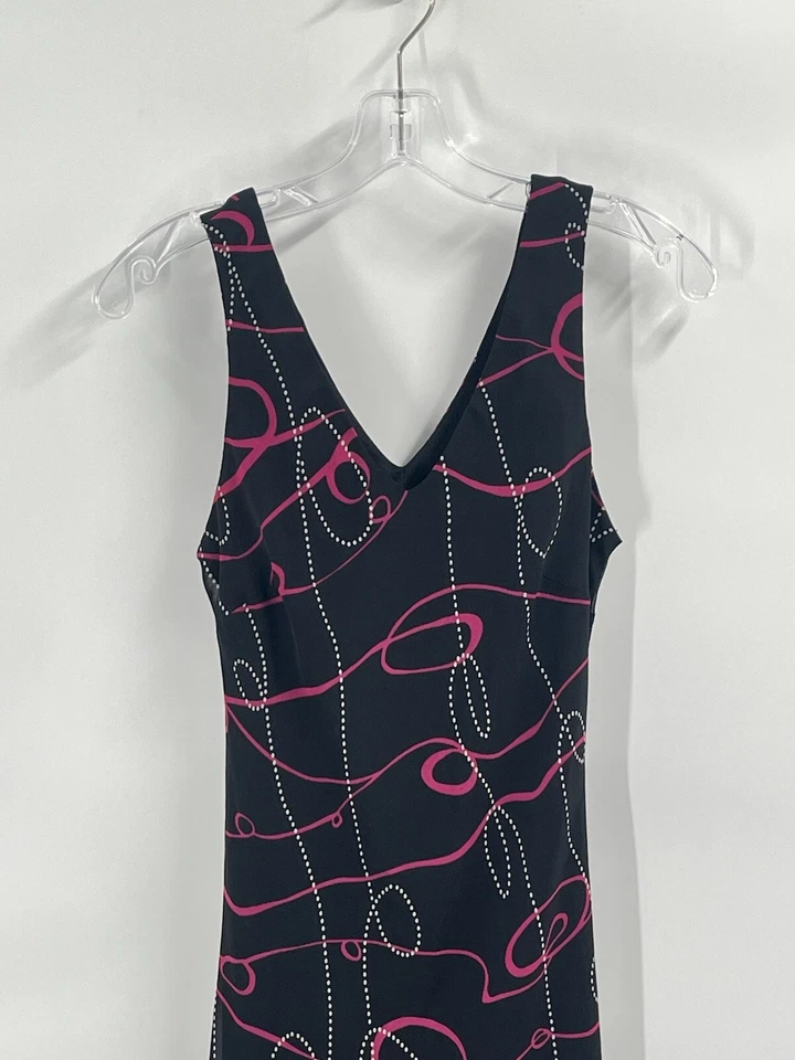 Vestido Mary McFaddon Couture Años 90 Y2K Maxi Sin Mangas Negro Rosa Talla 6 Foto 3 de 4