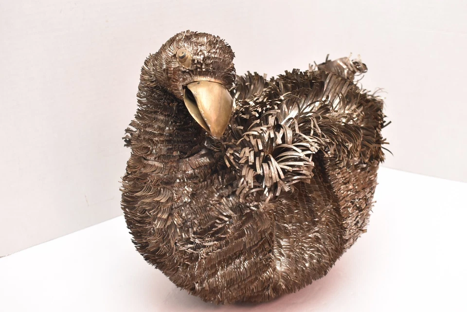 LARGE Bird Mixed Strip Metal Brutalist Tin Brass MCM Sculpture Sergio Bustamante - Image 2 of 4